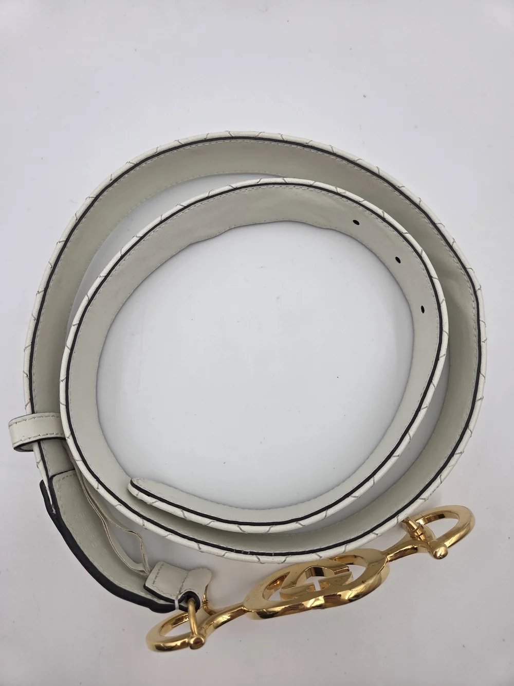 Gucci White Leather Belt with Gold Interlocking Buckle
